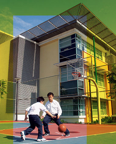 Playing basketball at Sri KDU School, Malaysia.